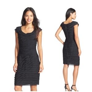 Adrianna Papell Women's Black Layered Tiered Formal Sheath Dress Size‎ 4